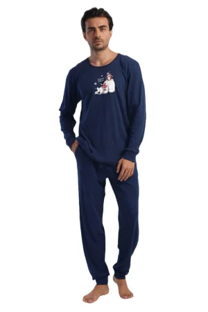 Pijamale barbati, Vienetta Man, model de Craciun Together Forever, material interlok, mansete, bumbac, bleumarin
