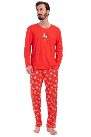 Pijamale barbati, Vienetta Man, model de Craciun Oh My Deer, bumbac, buzunare, rosu