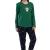 Pijamale dama, Vienetta, model de Craciun Wishes, bumbac, verde/bleumarin