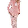 Pijamale dama Soft & Pure, Vienetta, model Body, cocolino, mansete, roz