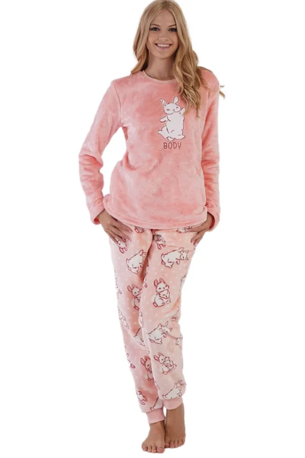 Pijamale dama Soft & Pure, Vienetta, model Body, cocolino, mansete, roz