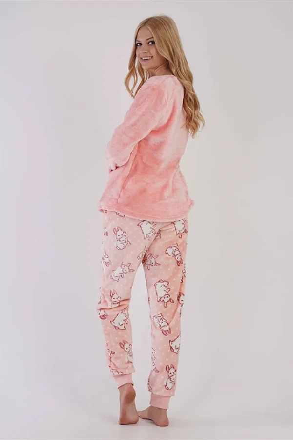 Pijamale dama Soft & Pure, Vienetta, model Body, cocolino, mansete, roz - imagine 2