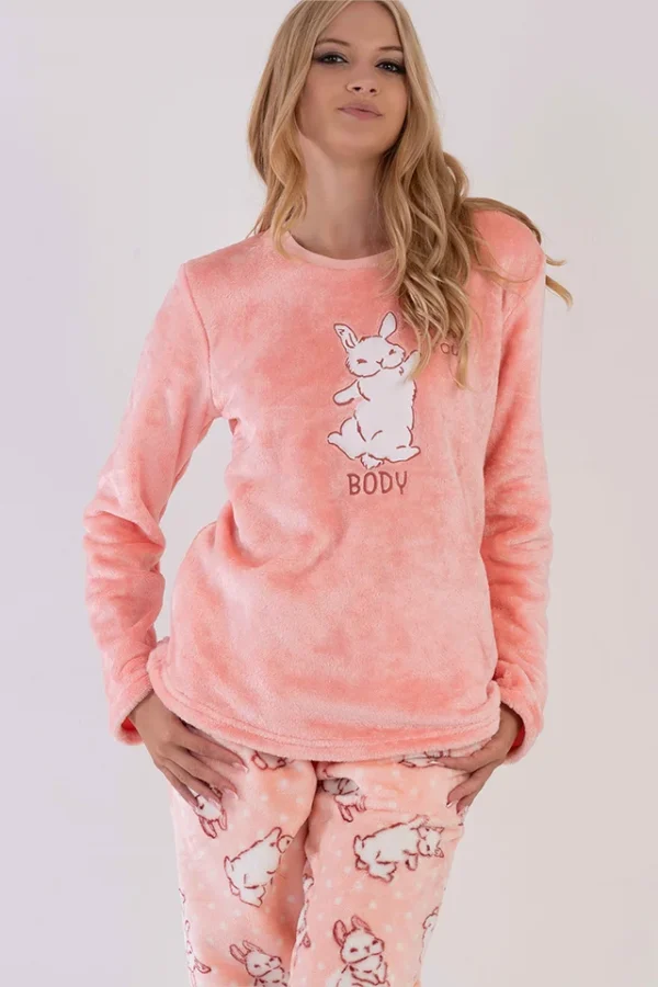 Pijamale dama Soft & Pure, Vienetta, model Body, cocolino, mansete, roz - imagine 4