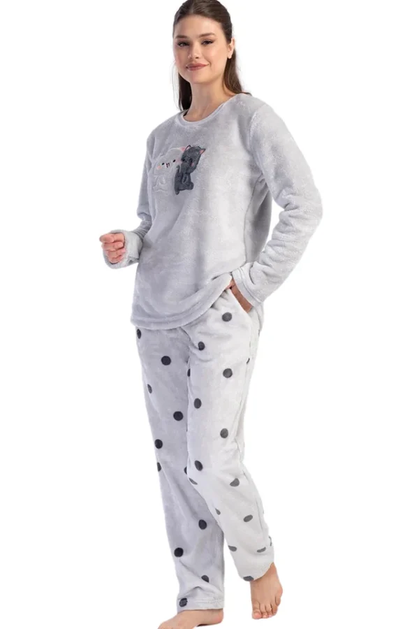 Pijamale dama Soft & Pure, Vienetta, model Friends, cocolino, buzunare, gri