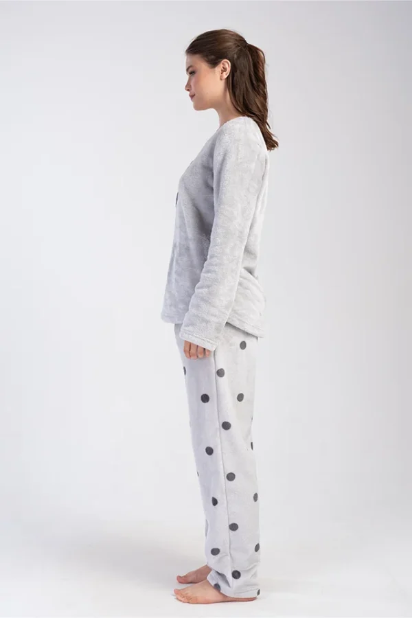 Pijamale dama Soft & Pure, Vienetta, model Friends, cocolino, buzunare, gri - imagine 3
