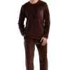 Pijamale barbati, Vienetta Man, model Cognac, catifea/velur, buzunare, caramiziu