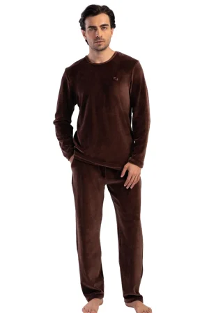 Pijamale barbati, Vienetta Man, model Cognac, catifea/velur, buzunare, caramiziu