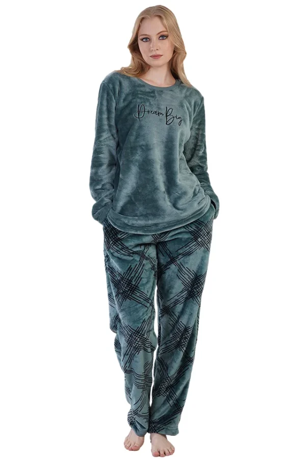 Pijamale dama soft & pure, Vienetta, model Do Epic Things, cocolino, buzunare, verde