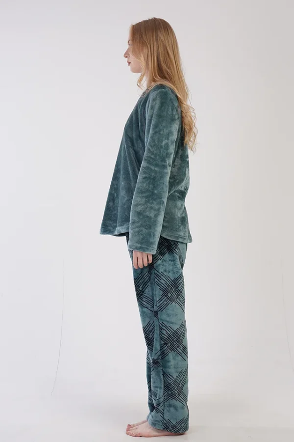 Pijamale dama soft & pure, Vienetta, model Do Epic Things, cocolino, buzunare, verde - imagine 2