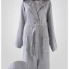Halat baie, MENZ®, unisex, model Vivani, bumbac, gluga, cordon, buzunare, gri