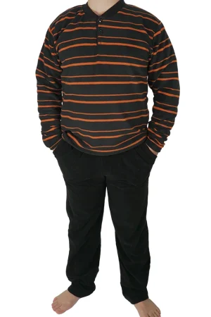 Pijamale barbati, Lindros, model Seb, polar, buzunare, negru/maro