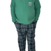Pijamale barbati, Lindros, model Never of Give, polar, buzunare, verde