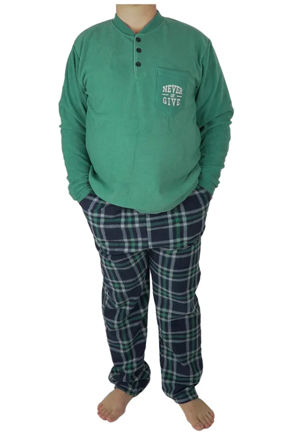 Pijamale barbati, Lindros, model Never of Give, polar, buzunare, verde