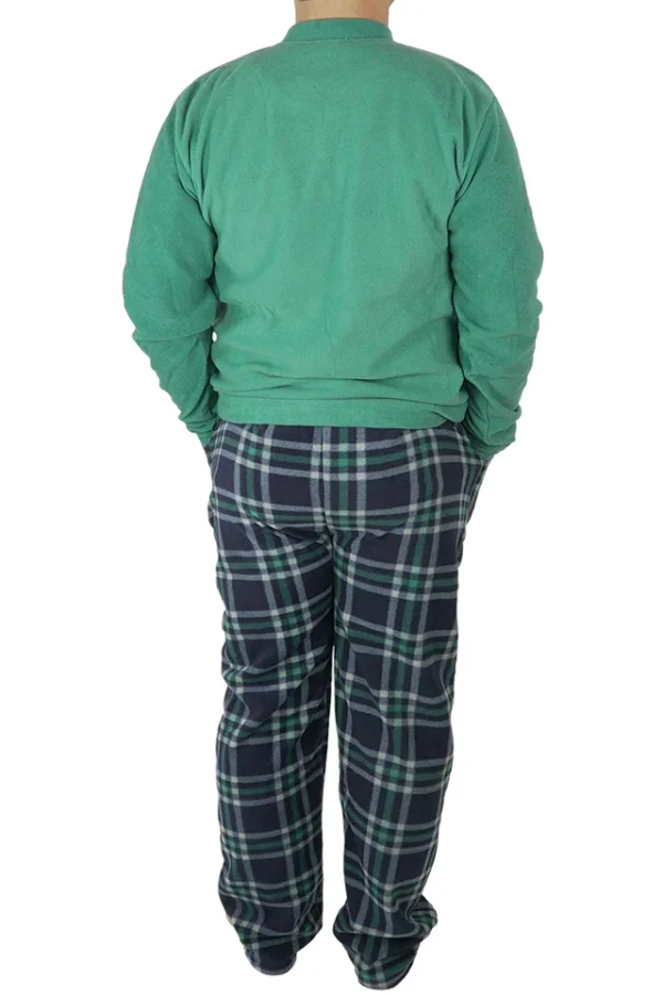 Pijamale barbati, Lindros, model Never of Give, polar, buzunare, verde - imagine 2