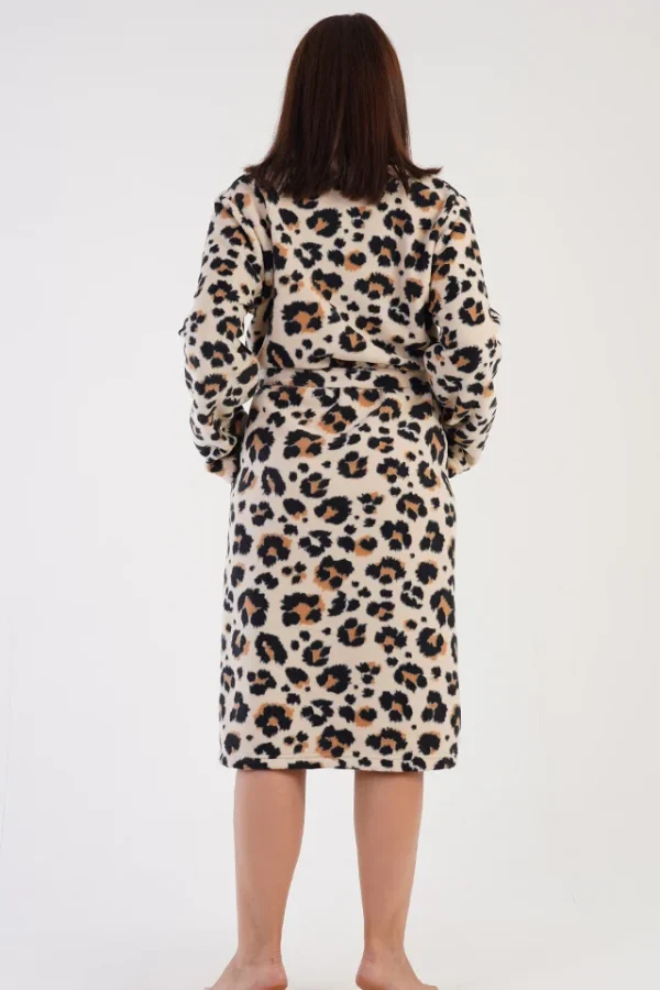 Halat dama, Vienetta, model Donela, polar, lung, buzunare, Bej AnimalPrint, 3XL - imagine 2