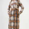 Halat baie, dama, Vienetta, fleece, model Vici B, buzunare, gluga, bej/maro