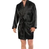 Halat barbati, Gazzaz by Vienetta, model Navy Black, satin, cordon, buzunare, negru