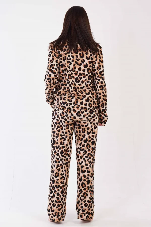 Pijamale dama, Vienetta, model SparrowDox, bumbac, buzunare, nasturi, animal print - imagine 2