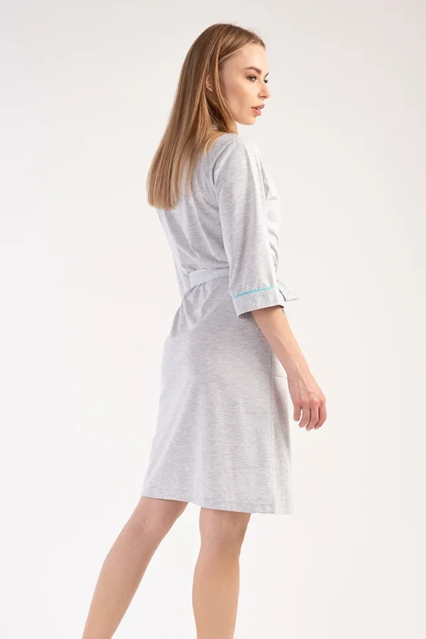 Halat dama, Vienetta, model Seample, buzunare, bumbac/poliester, gri/turcoaz, 2XL - imagine 2