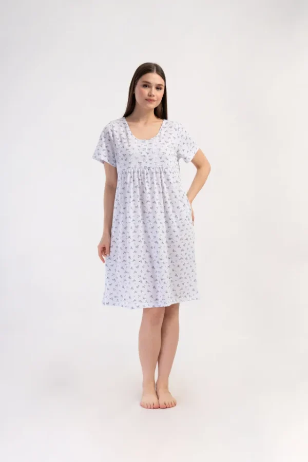 Camasa de noapte, Vienetta, model Morning Glow, bumbac, alb/albastru - imagine 4