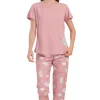 Pijamale dama, Vienetta, model Sleeping bear, bumbac, roz plamaniu
