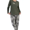 Pijamale dama, Vienetta, model Olive, bumbac, verde