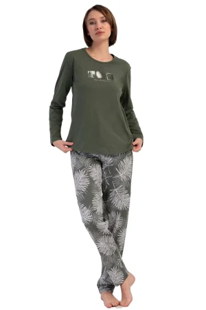 Pijamale dama, Vienetta, model Olive, bumbac, verde