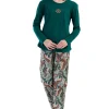 Pijamale dama, Vienetta, model Green Asimetric, bumbac, verde