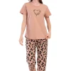 Pijamale dama Vienetta, model Butterfly Heart, bumbac, maro cafeniu
