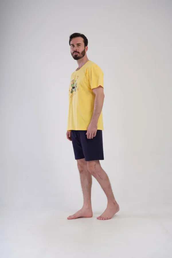 Pijamale barbati, Vienetta Man, model Match Day, bumbac, buzunare, galben/bleumari - imagine 5