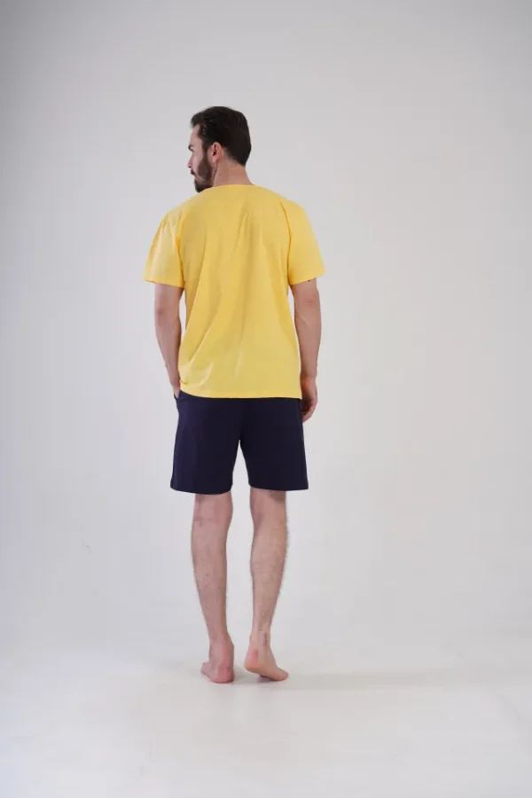 Pijamale barbati, Vienetta Man, model Match Day, bumbac, buzunare, galben/bleumari - imagine 2
