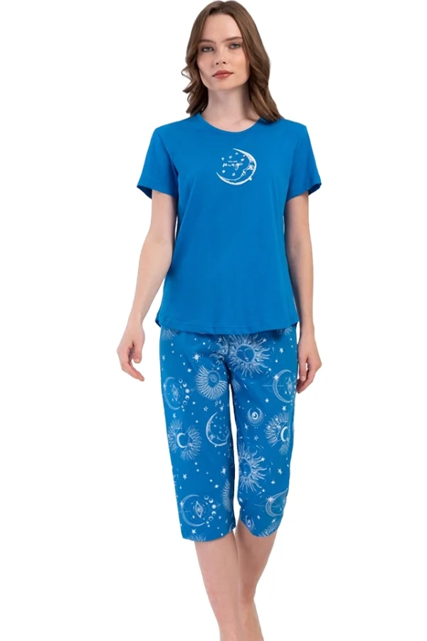 Pijamale dama, Vienetta, model Sky Dream, bumbac, albastru
