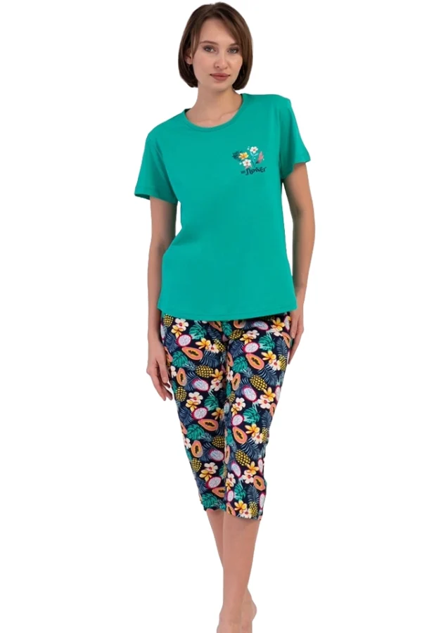 Pijamale dama, Vienetta, model In Flower, bumbac, verde