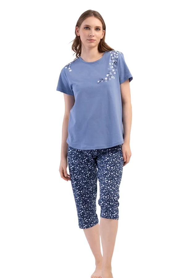 Pijamale dama, Vienetta, model Manolia, bumbac, albastru