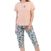 Pijamale dama, Vienetta, model Boho Chic, bumbac, piersica/turcoaz