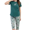 Pijamale dama, Vienetta, model Spring Flowerpot, bumbac, verde