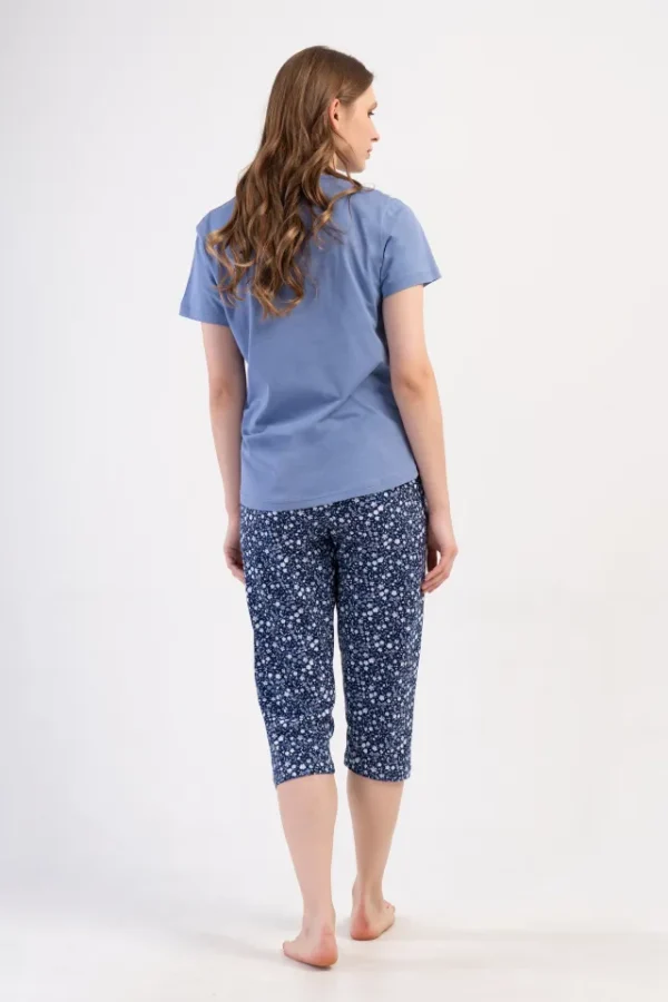 Pijamale dama, Vienetta, model Manolia, bumbac, albastru - imagine 2