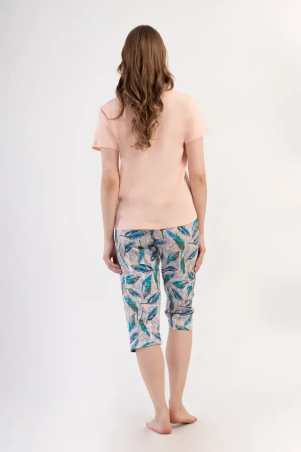 Pijamale dama, Vienetta, model Boho Chic, bumbac, piersica/turcoaz - imagine 2