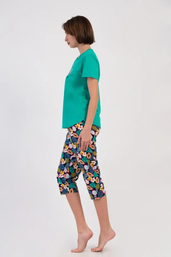 Pijamale dama, Vienetta, model In Flower, bumbac, verde - imagine 4