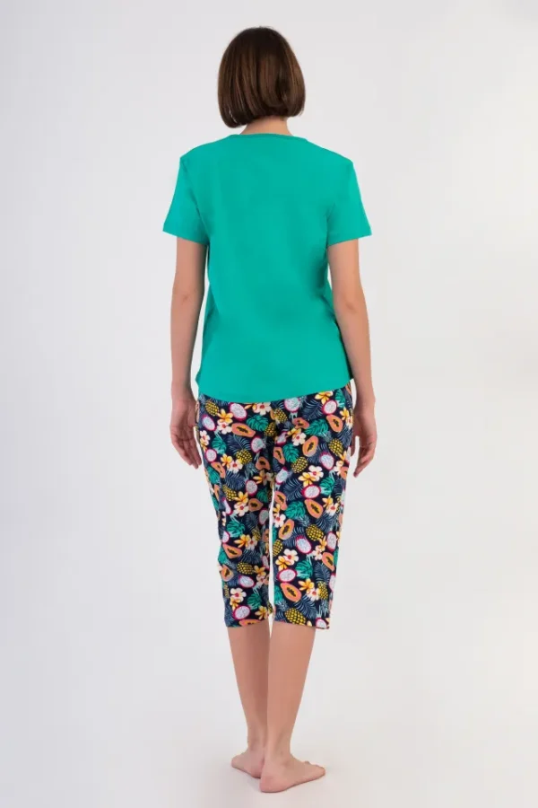 Pijamale dama, Vienetta, model In Flower, bumbac, verde - imagine 2