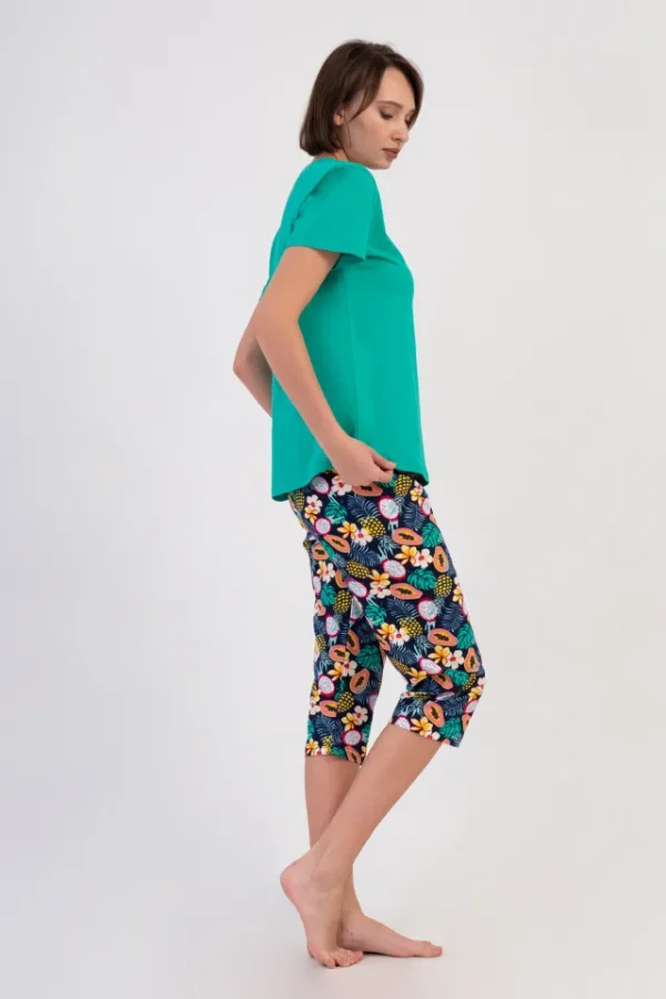 Pijamale dama, Vienetta, model In Flower, bumbac, verde - imagine 3