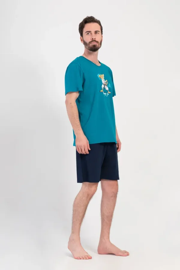 Pijamale barbati, Vienetta Man, model Kong Fu, bumbac, buzunare, vernil/bleumarin - imagine 4
