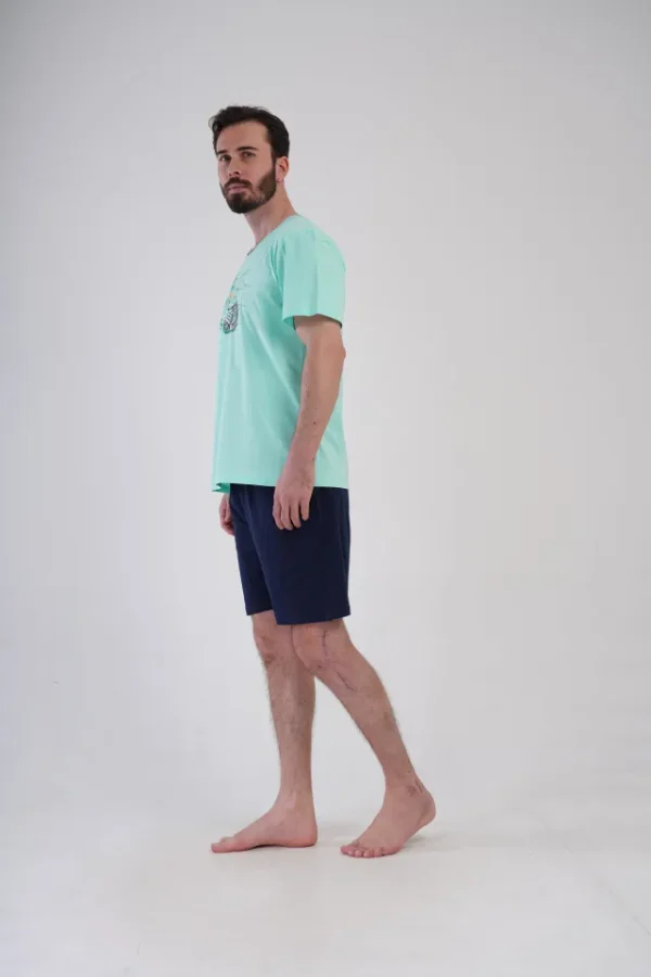 Pijamale barbati, Vienetta Man, model Moto Rider, bumbac, buzunare, bleumarin/albastru aquamarin - imagine 3