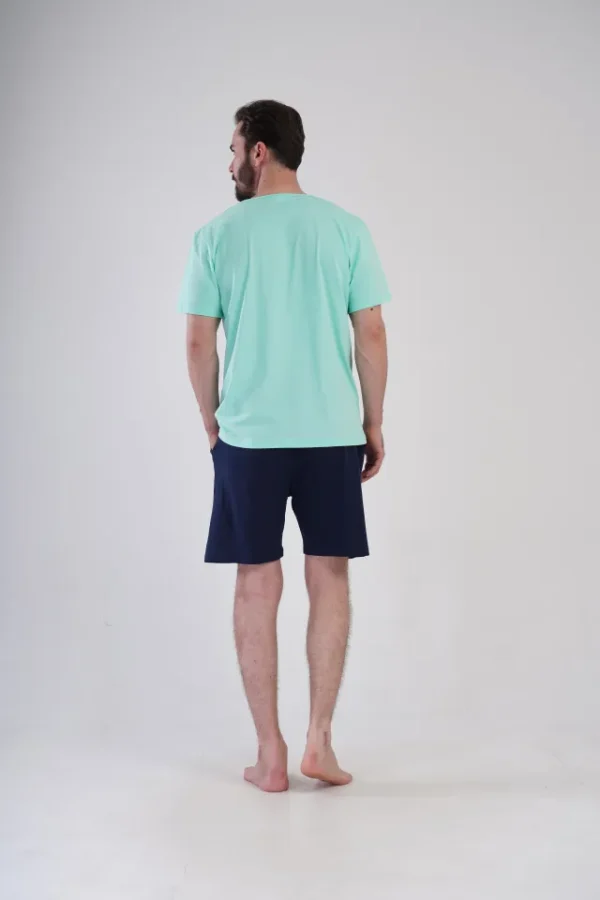Pijamale barbati, Vienetta Man, model Moto Rider, bumbac, buzunare, bleumarin/albastru aquamarin - imagine 2