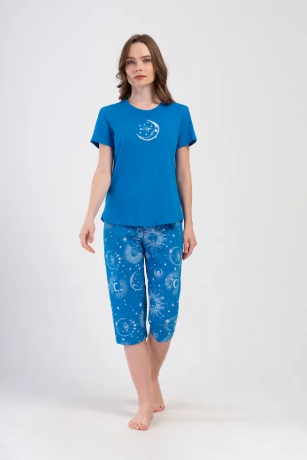 Pijamale dama, Vienetta, model Sky Dream, bumbac, albastru - imagine 4