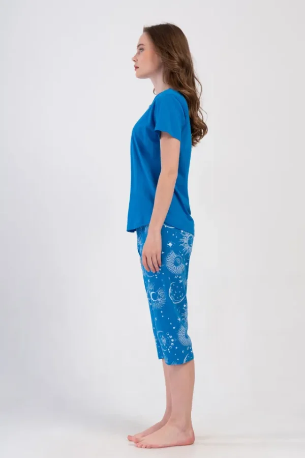 Pijamale dama, Vienetta, model Sky Dream, bumbac, albastru - imagine 5