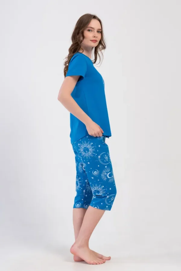 Pijamale dama, Vienetta, model Sky Dream, bumbac, albastru - imagine 3
