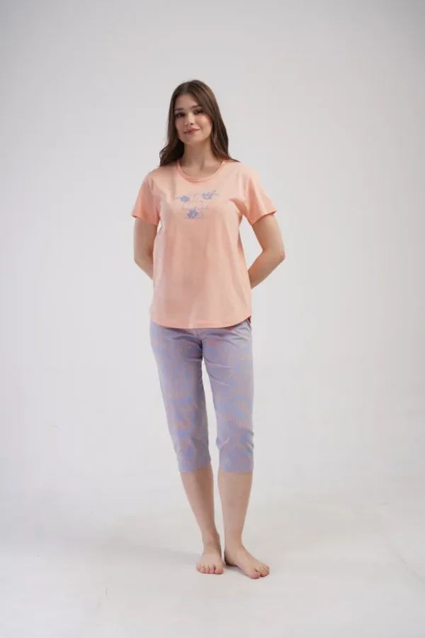 Pijamale dama, Vienetta, model PeachLila, bumbac, piersica/lila - imagine 5