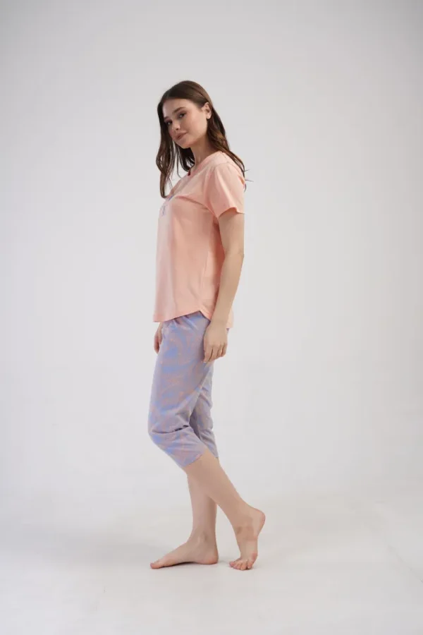 Pijamale dama, Vienetta, model PeachLila, bumbac, piersica/lila - imagine 4