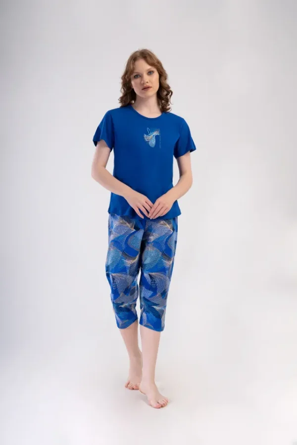 Pijamale dama, Vienetta, model Aurora, bumbac, albastru - imagine 5